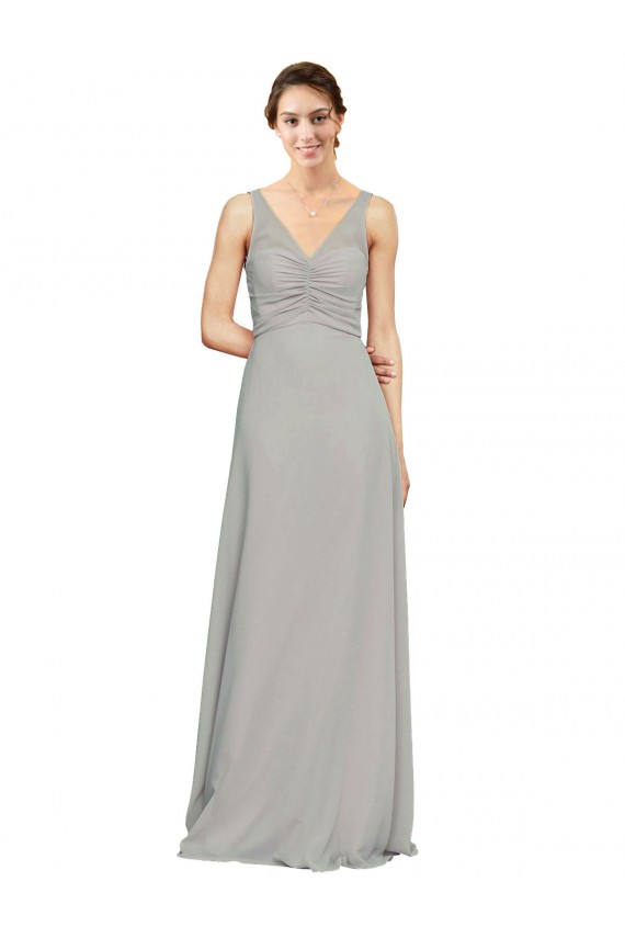 V-Neck Soft Chiffon Sleeveless Silver Bridesmaid Dress Edinburgh