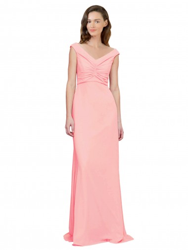 V-Neck Soft Chiffon Sleeveless Salmon Bridesmaid Dress Edinburgh