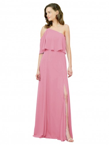 One Shoulder Soft Chiffon Sleeveless Skin Pink Bridal Party Dress Edinburgh