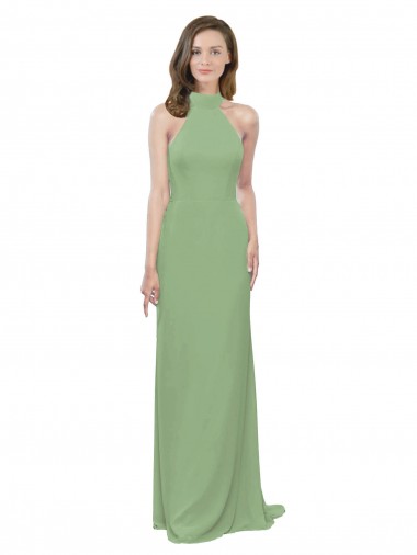 Halter Neck Soft Chiffon Sleeveless Seagrass Formal Dress / Bridesmaid Dress Edinburgh