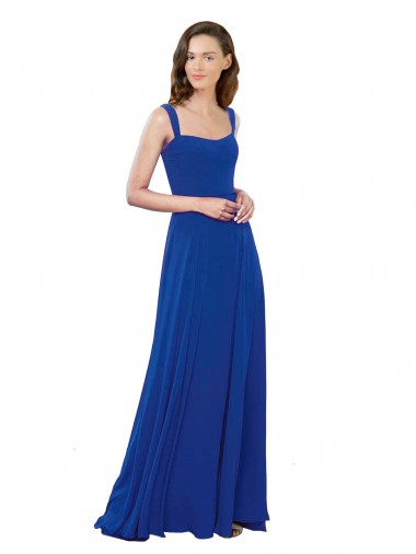 Square Neck Soft Chiffon Sleeveless Royal Blue Bridesmaid Dress Edinburgh