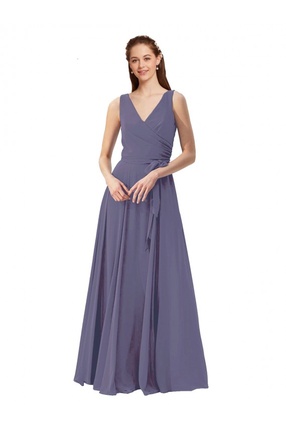 V-Neck Soft Chiffon Sleeveless Silver Stone Bridesmaid Dress Edinburgh