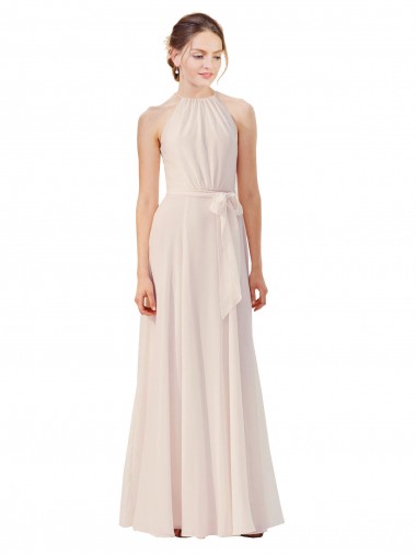 Bateau Neck Soft Chiffon Sleeveless Cream Pink Bridesmaid Dress Edinburgh