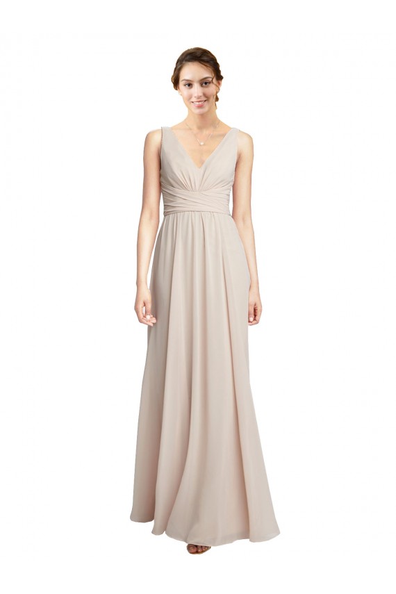 V-Neck Soft Chiffon Sleeveless Cream Pink Formal Dress / Bridesmaid Dress Edinburgh
