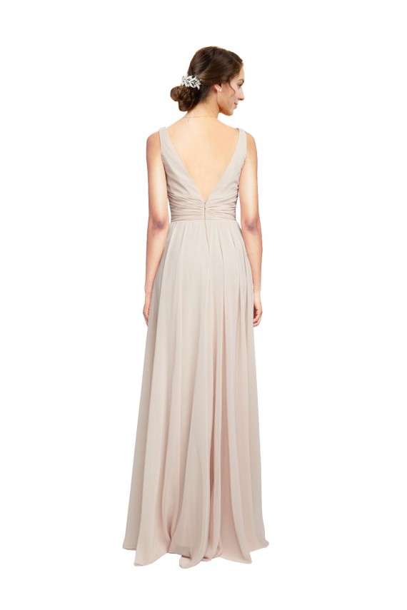 V-Neck Soft Chiffon Sleeveless Cream Pink Formal Dress / Bridesmaid Dress Edinburgh