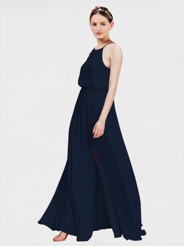 Halter Neck Chiffon Sleeveless Dark Navy Formal Dress / Bridesmaid Dress Edinburgh
