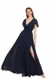 V-Neck Chiffon Cap Sleeves V-Back Dark Navy Evening Gowns / Bridesmaid Dresses Edinburgh