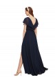 V-Neck Chiffon Cap Sleeves V-Back Dark Navy Evening Gowns / Bridesmaid Dresses Edinburgh