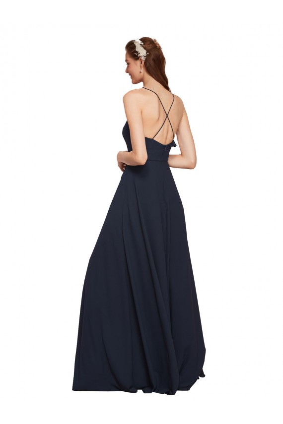 Spaghetti Straps Soft Chiffon Sleeveless Criss Cross Open Back Dark Navy Bridesmaid Dresses Edinburgh
