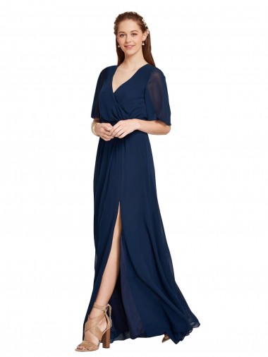 V-Neck Soft Chiffon Flutter Sleeves Dark Navy Bridesmaid Dress / Formal Dress Edinburgh