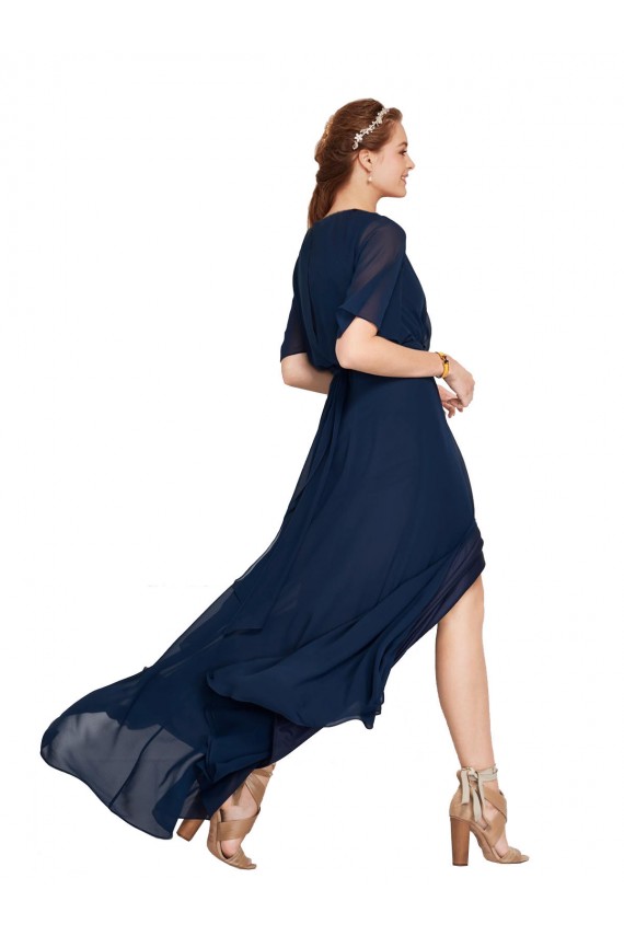 V-Neck Soft Chiffon Flutter Sleeves Dark Navy Bridesmaid Dress / Formal Dress Edinburgh