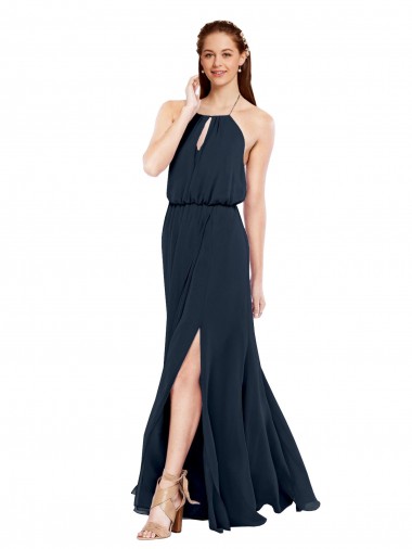Halter Neck Chiffon Sleeveless Criss Cross Open Back Dark Navy Bridesmaid Dress / Evening Dress Edinburgh