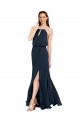 Halter Neck Chiffon Sleeveless Criss Cross Open Back Dark Navy Bridesmaid Dress / Evening Dress Edinburgh