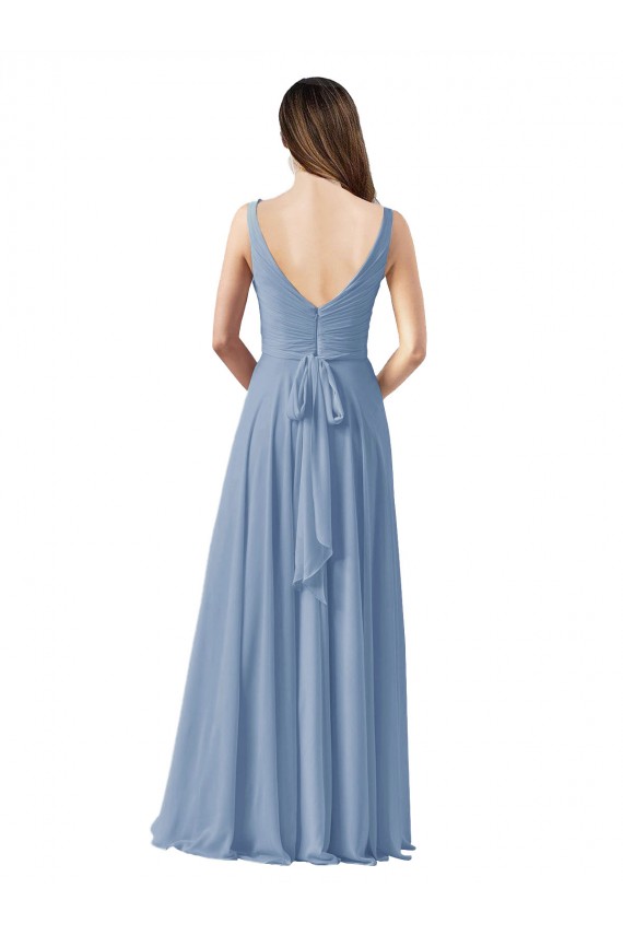 V-Neck Chiffon Sleeveless Dusty Blue Wedding Party Dress Edinburgh