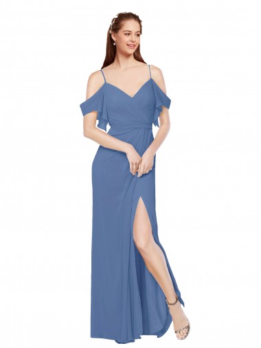 Off the Shoulder Soft Chiffon Sleeveless Windsor Blue Bridesmaid Dress Edinburgh