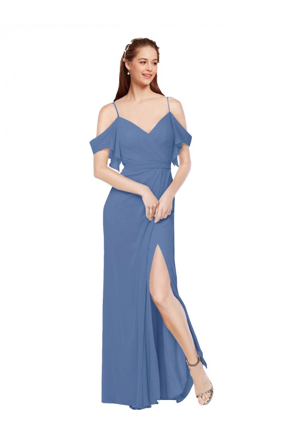 Off the Shoulder Soft Chiffon Sleeveless Windsor Blue Bridesmaid Dress Edinburgh