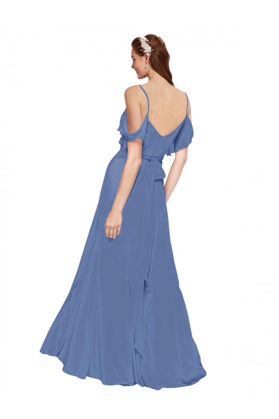 Off the Shoulder Soft Chiffon Sleeveless Windsor Blue Bridesmaid Dress Edinburgh