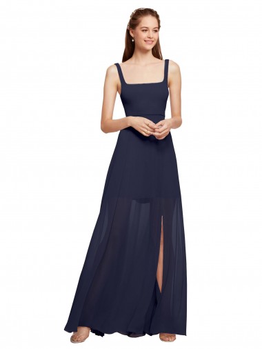 Spaghetti Straps Chiffon Sleeveless Dark Navy Bridesmaid Dress / Evening Dress Edinburgh