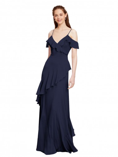 Off the Shoulder Chiffon Sleeveless Dark Navy Formal Dresses / Bridesmaid Dresses Edinburgh