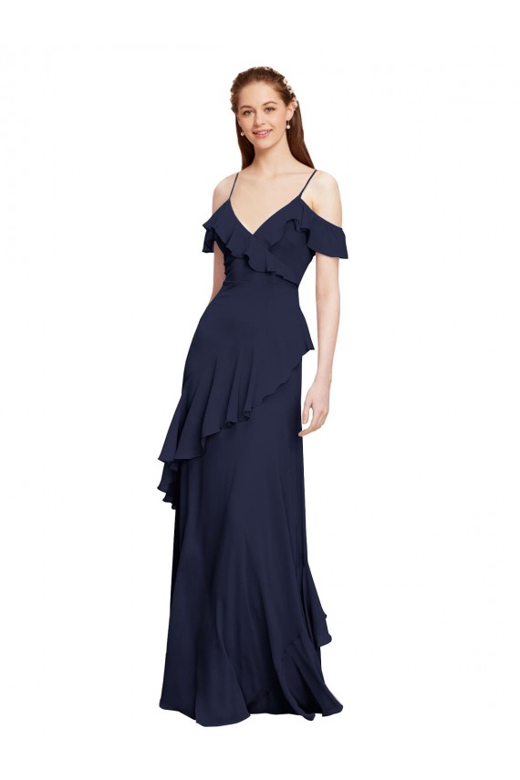 Off the Shoulder Chiffon Sleeveless Dark Navy Formal Dresses / Bridesmaid Dresses Edinburgh