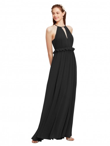 Halter Neck Soft Chiffon Sleeveless Long Black Bridesmaid Dress Edinburgh