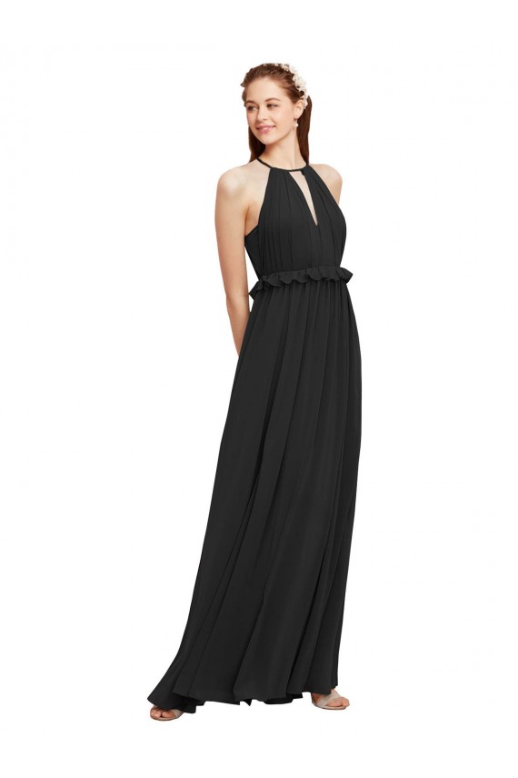 Halter Neck Soft Chiffon Sleeveless Long Black Bridesmaid Dress Edinburgh