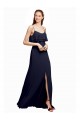 Spaghetti Straps Chiffon Sleeveless V-Back Dark Navy Bridesmaid Dress Edinburgh