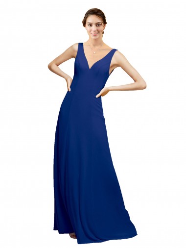V-Neck Chiffon Sleeveless Low Back Royal Blue Bridesmaid Dress Edinburgh