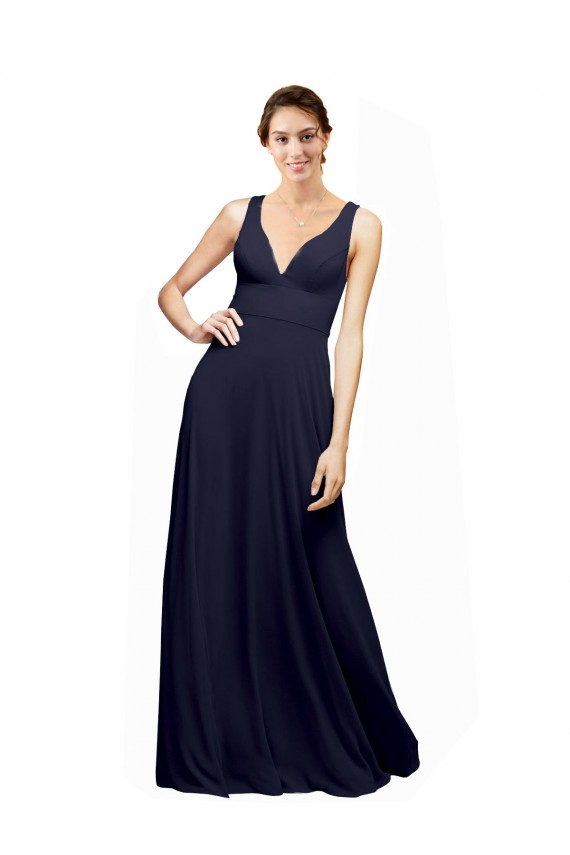 V-Neck Chiffon Sleeveless Open Back Dark Navy Wedding Guest Dress Edinburgh