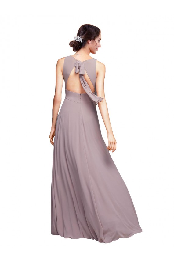 V-Neck Chiffon Sleeveless Open Back Dark Navy Wedding Guest Dress Edinburgh