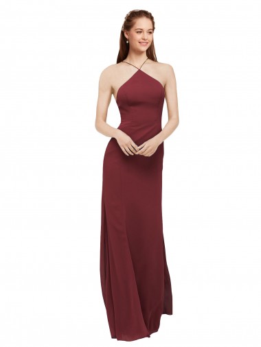 Halter Neck Soft Chiffon Sleeveless Open Back Burgundy Formal Dress / Bridesmaid Dress Edinburgh