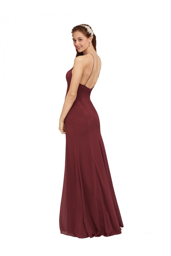 Halter Neck Soft Chiffon Sleeveless Open Back Burgundy Formal Dress / Bridesmaid Dress Edinburgh