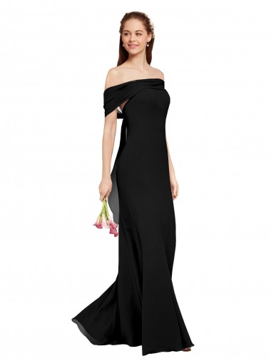 Off the Shoulder Soft Chiffon Sleeveless Black Prom Dress / Bridesmaid Dress Edinburgh