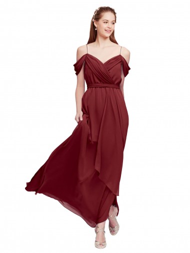 Off the Shoulder Soft Chiffon Sleeveless Burgundy Formal Dress / Bridesmaid Dress Edinburgh