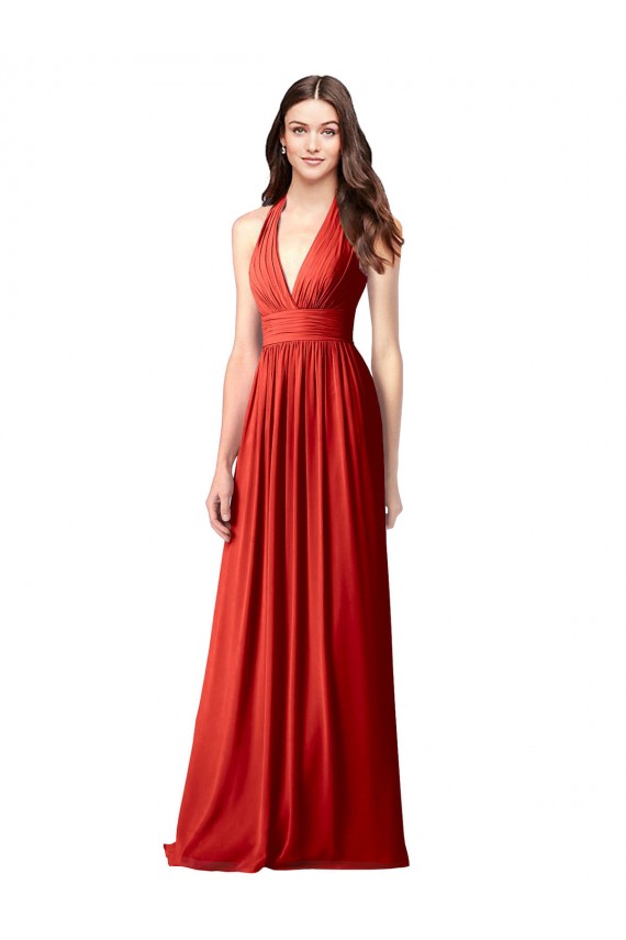 Halter Neck Soft Chiffon Sleeveless Open Back Red Bridesmaid Dress / Formal Dress Edinburgh