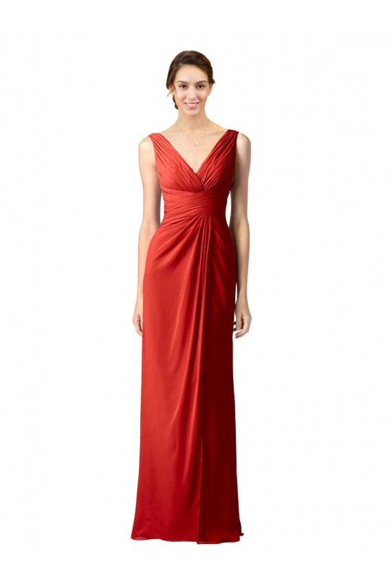 V-Neck Soft Chiffon Sleeveless V-Back Red Bridesmaid Dress Edinburgh