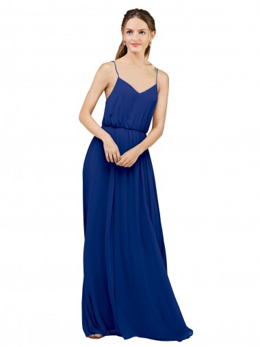 Spaghetti Straps Chiffon Sleeveless Royal Blue Bridesmaid Dress / Evening Dress Edinburgh