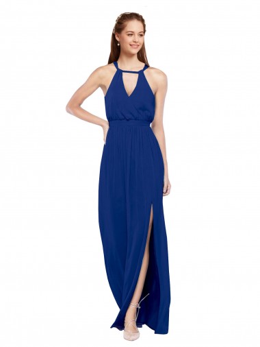 High Neck Soft Chiffon Sleeveless Royal Blue Bridesmaid Dress Edinburgh