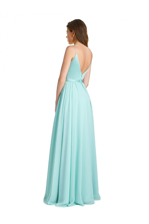V-Neck Soft Chiffon & Satin Sleeveless V-Back Waterfall Bridesmaid Dress Edinburgh
