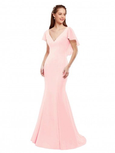 V-Neck Soft Chiffon Flutter Sleeves Low Back Pink Bridesmaid Dress Edinburgh