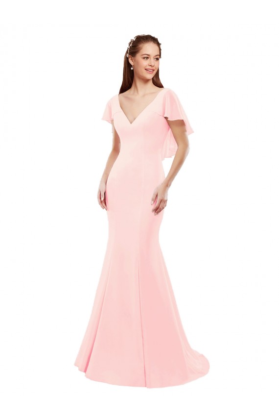 V-Neck Soft Chiffon Flutter Sleeves Low Back Pink Bridesmaid Dress Edinburgh