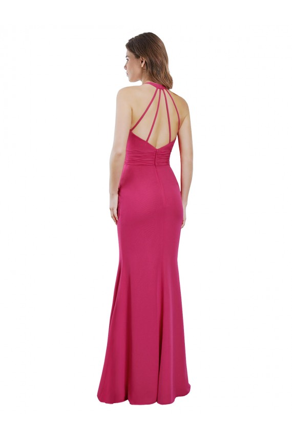 Halter Neck Soft Chiffon Sleeveless Criss Cross Open Back Ruby Bridesmaid Dress Edinburgh