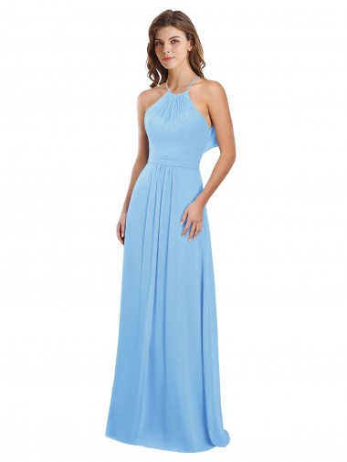 Halter Neck Chiffon Sleeveless Open Back Periwinkle Bridesmaid Dress / Evening Dress Edinburgh