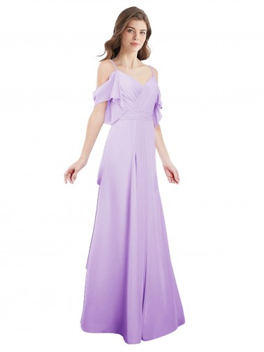 Off the Shoulder Soft Chiffon Cold Shoulder Lilac Formal Dress / Bridesmaid Dress Edinburgh