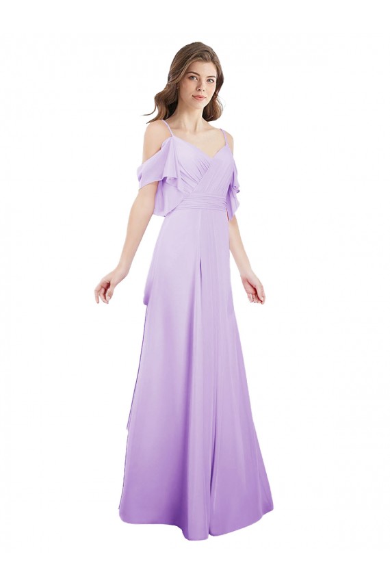 Off the Shoulder Soft Chiffon Cold Shoulder Lilac Formal Dress / Bridesmaid Dress Edinburgh