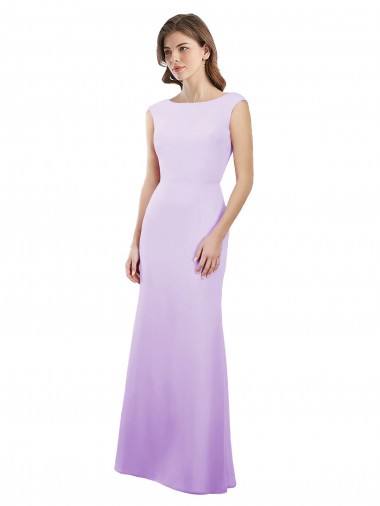 Round Neck Soft Chiffon Cap Sleeves Open Back Lilac Bridesmaid Dress Edinburgh