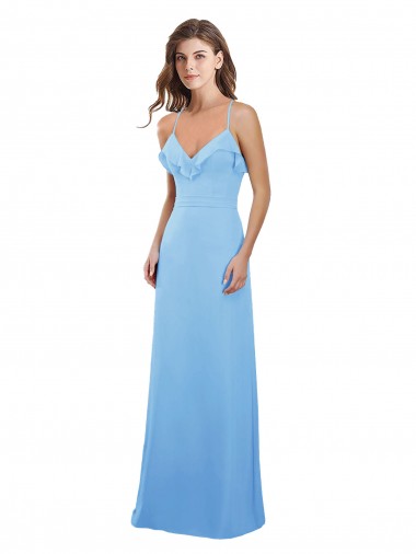 Spaghetti Straps Soft Chiffon Sleeveless Open Back Periwinkle Bridesmaid Dress Edinburgh