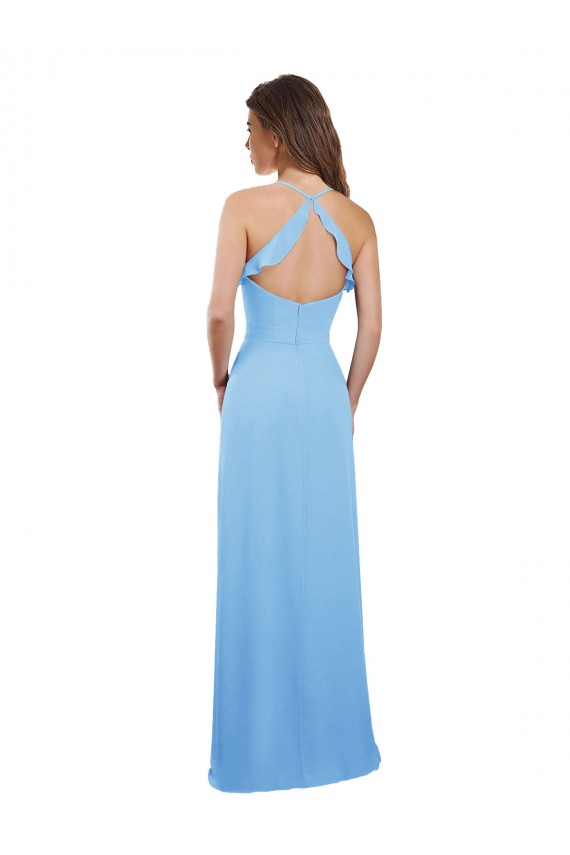Spaghetti Straps Soft Chiffon Sleeveless Open Back Periwinkle Bridesmaid Dress Edinburgh