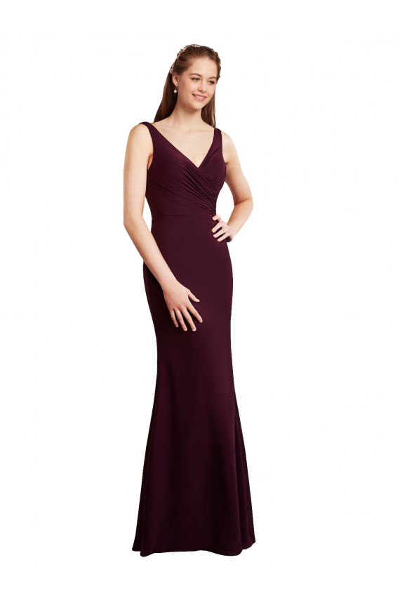 V-Neck Soft Chiffon Sleeveless Low Back Burgundy Gold Bridesmaid Dress Edinburgh
