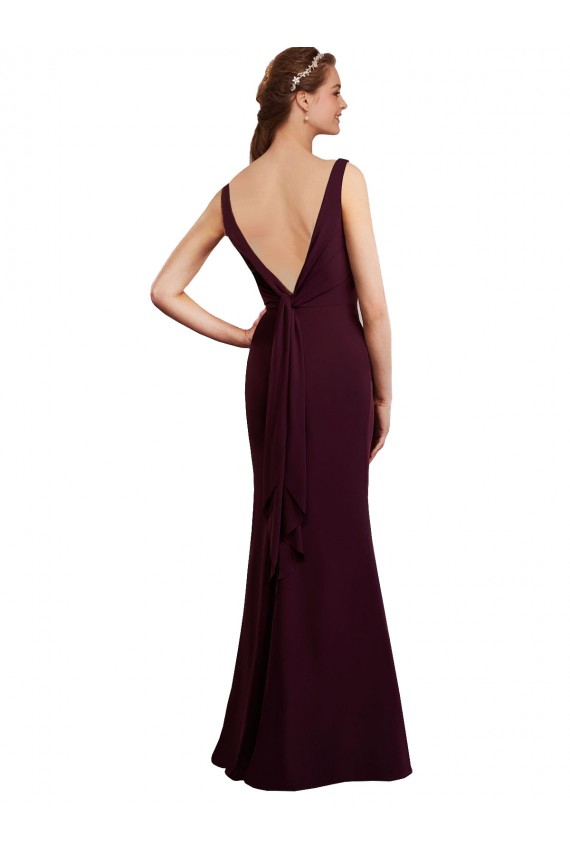 V-Neck Soft Chiffon Sleeveless Low Back Burgundy Gold Bridesmaid Dress Edinburgh